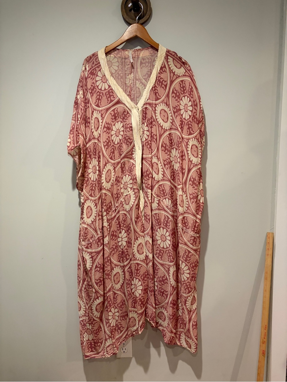 Magnolia Pearl Boho Floral Maxi kimono in Dusty Rose and Cream